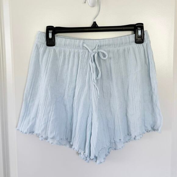 SKIN Worldwide Cotton Lettuce Hem Lounge Shorts Blue 1 Small - Picture 1 of 5